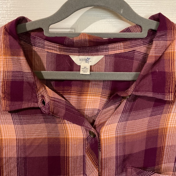 NWT Terra & Sky Oversized Women’s Plaid Button Down Long Sleeve Shirt - Picture 2 of 5